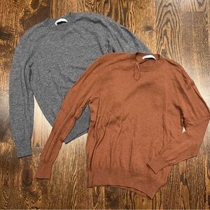 Bundle – Zara Wool Crewneck Sweaters – Size S (Gray & Rust Brown)